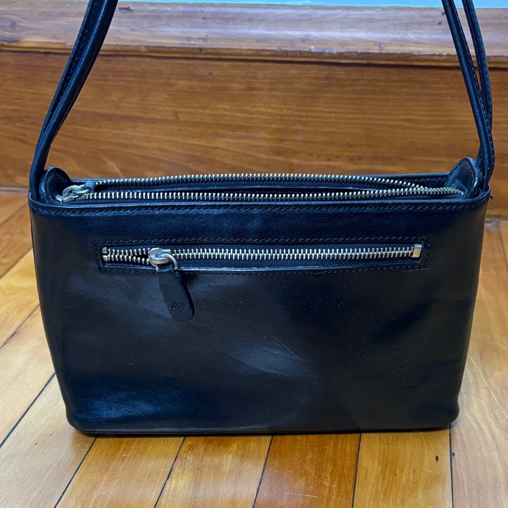 Monsac Black Leather Bag with Zipper